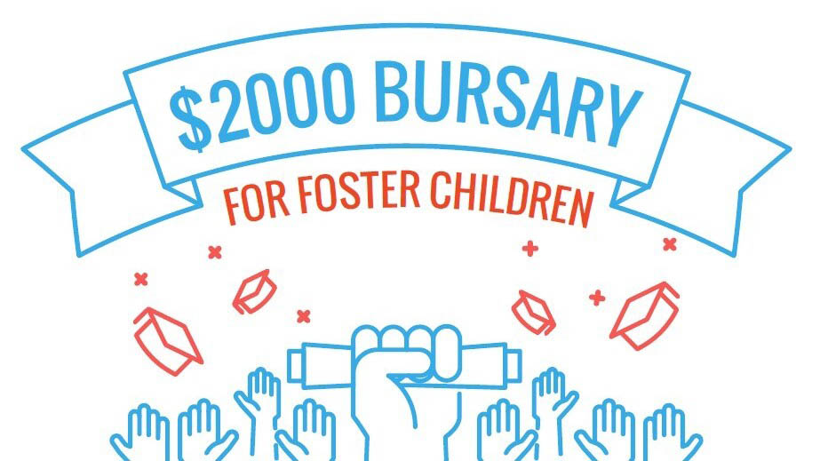 Blue and red text that states $2000 bursary for foster children.