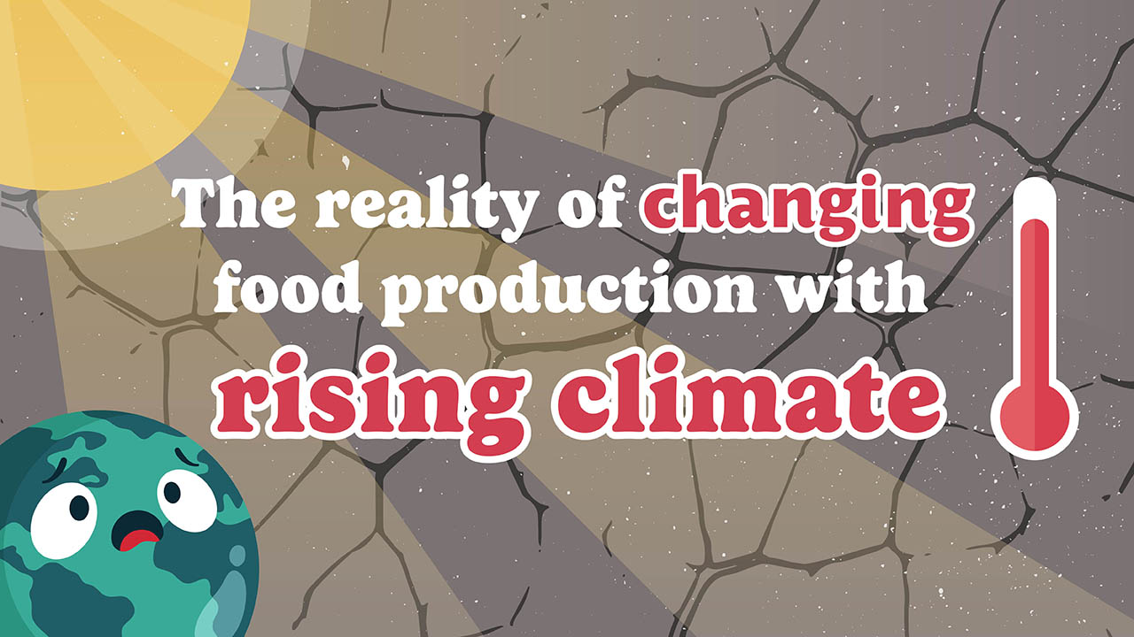Graphic showing the title: The reality of changing food production with rising climate