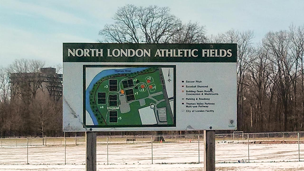 A photo of the sign at the North London Athletic Fields