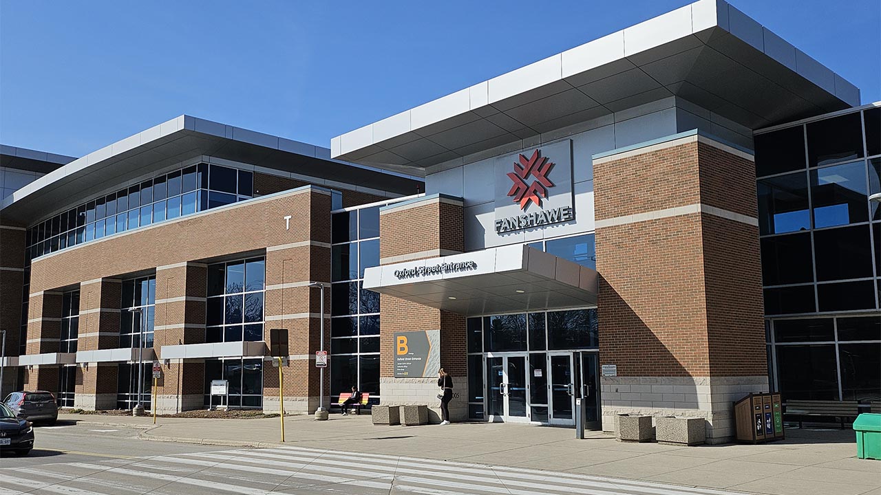An exterior photo of Fanshawe's Oxford St. campus. 