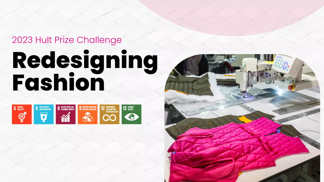 Hult Prize Challenge logo showing a sewing machine with garments.
