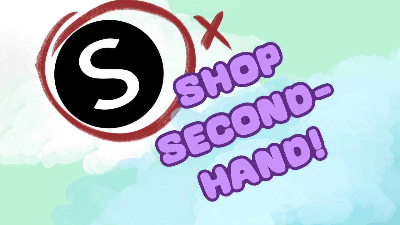 Artwork showing the Shein logo with a red X beside it, and the text: Shop second-hand
