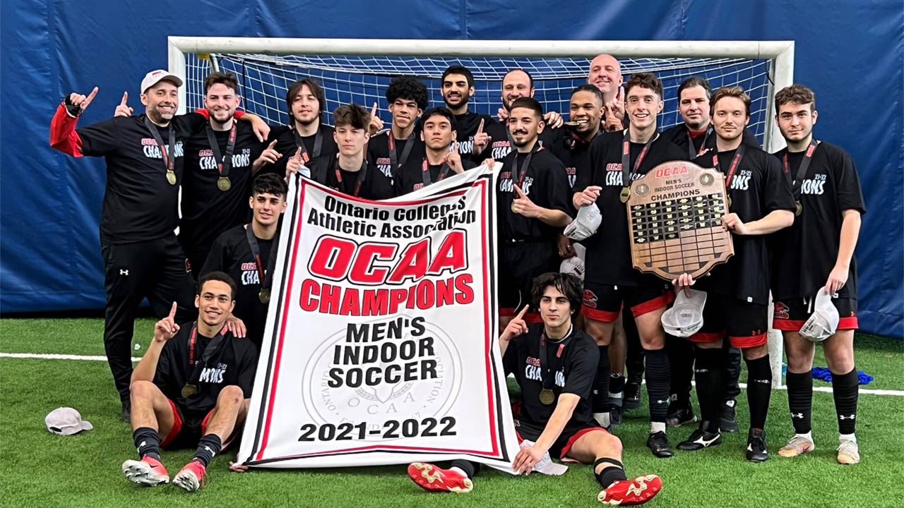 Header image for the article Falcons' men's indoor soccer team make OCAA history