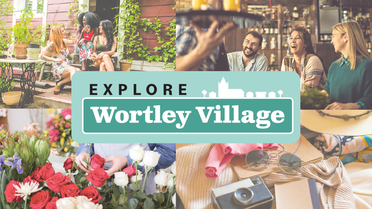 Graphic showing the title 'Explore Wortley Village'