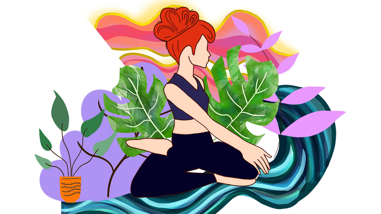 Artwork of a woman in a yoga pose.