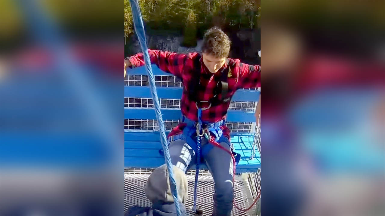 Justin Trudeau about to bungee jump.