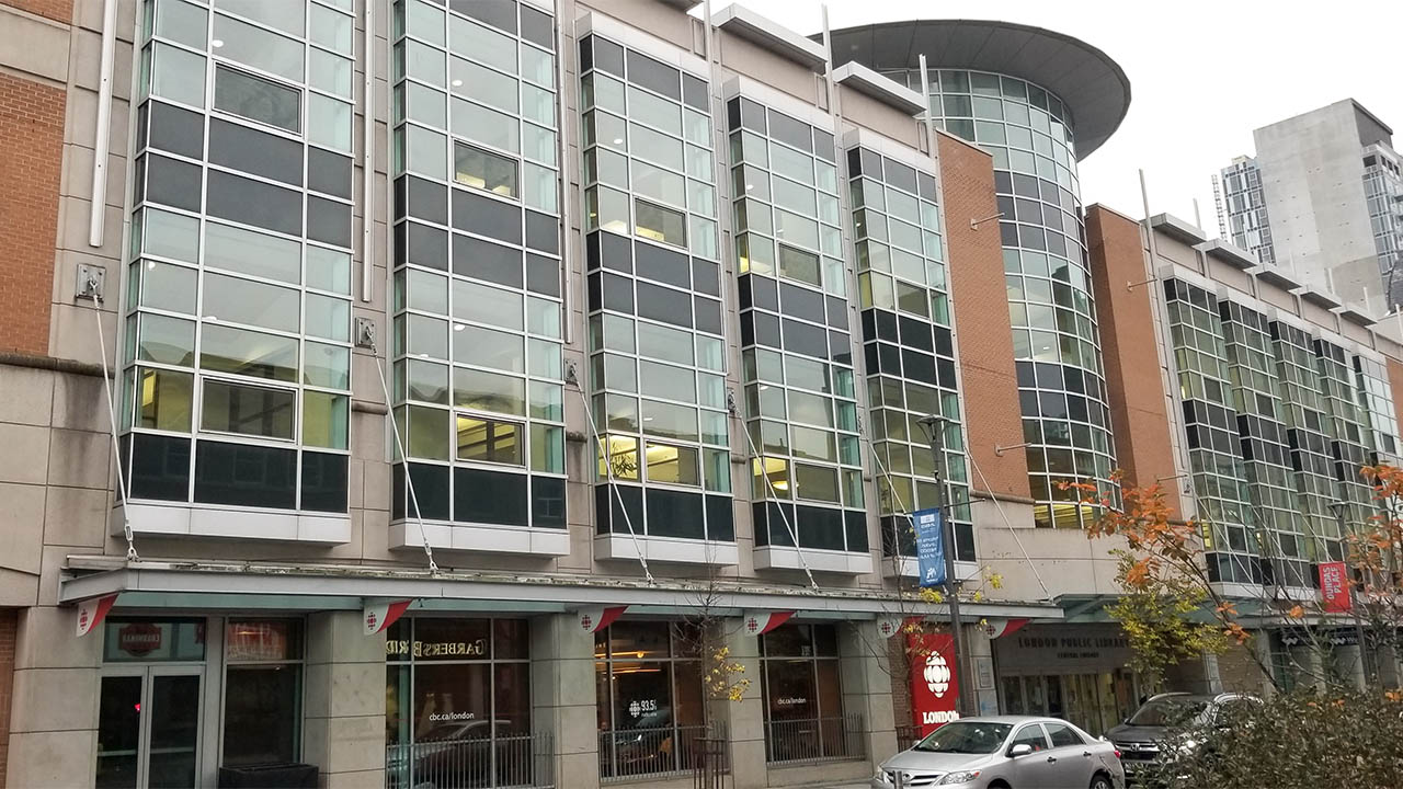 A photo of the Central Branch of the London Public Library.