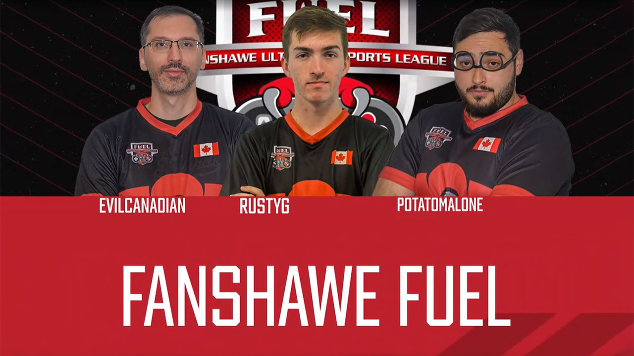 A photo of the Fuel Apex Legends team above the words Fanshawe Fuel