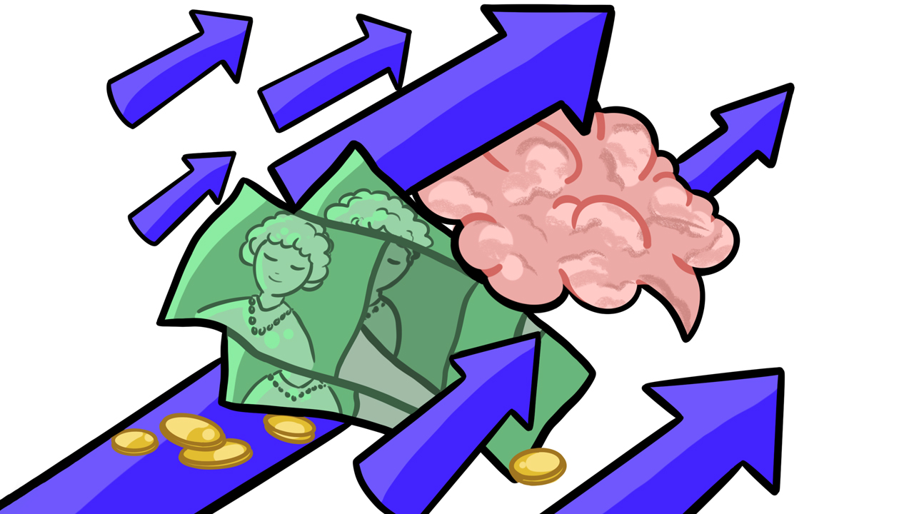 Illustration showing money and arrows.