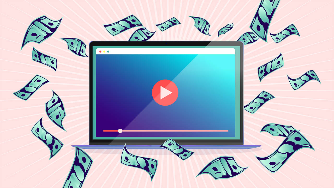 A graphic with the YouTube icon surrounded by dollar bills
