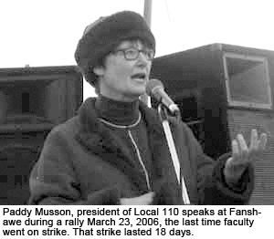 Paddy Musson, president of Local 110 speaks at Fanshawe during a rally March 23, 2006, the last time faculty went on strike. That strike lasted 18 days.