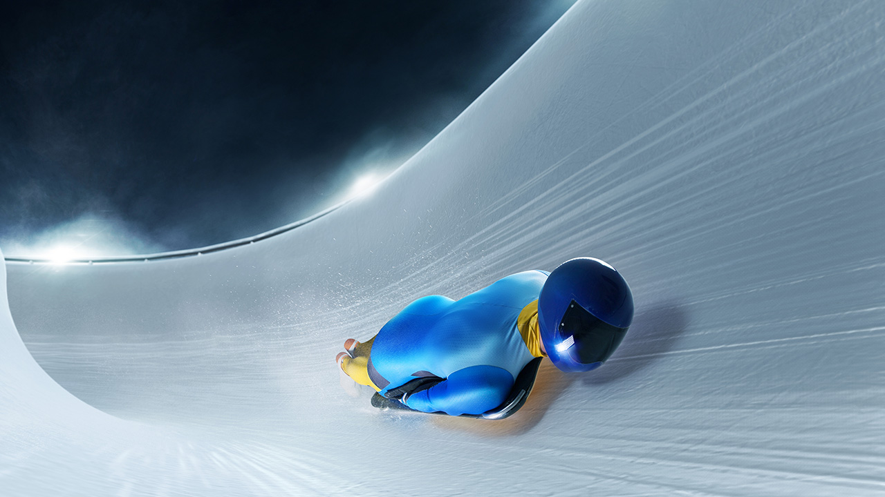 Stock image of an athlete competing in skeleton