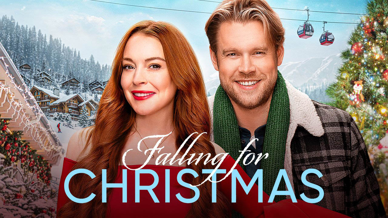 A photo of Lindsay Lohan and Chord Overstreet for the new movie Falling for Christmas.